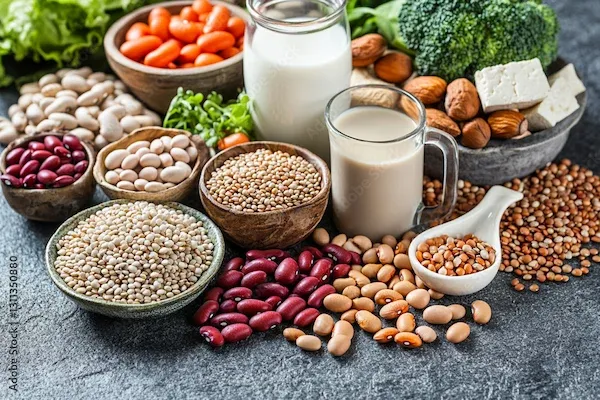 Vegetarian protein rich foods for muscle gain in India including milk, paneer, dal and soybeans