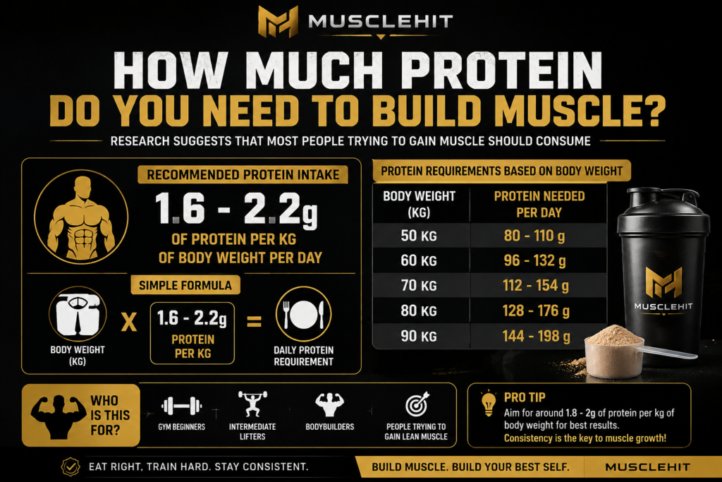 How much protein do you need to build muscle infographic showing daily protein requirements based on body weight. How much protein do you need to build muscle infographic showing daily protein requirements based on body weight.