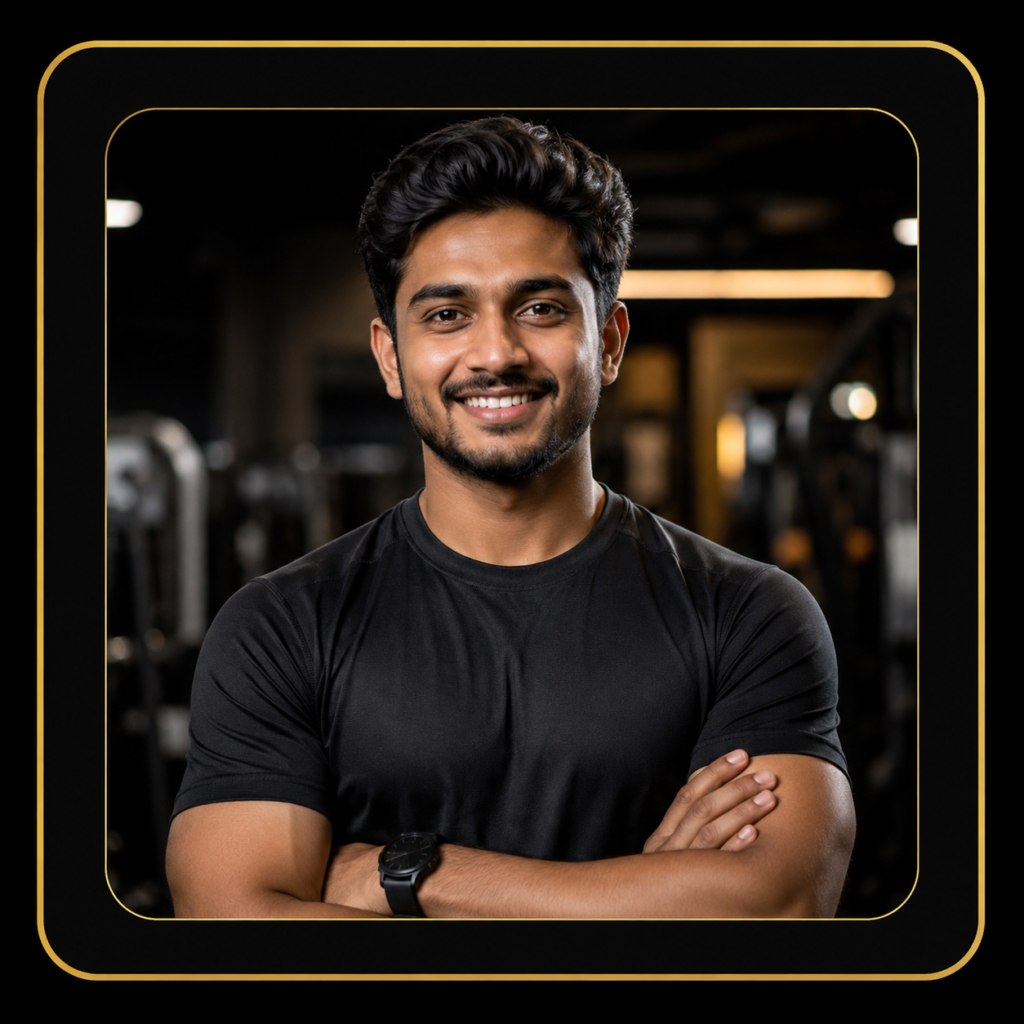 MuscleHit fitness member smiling in a gym wearing a black workout shirt