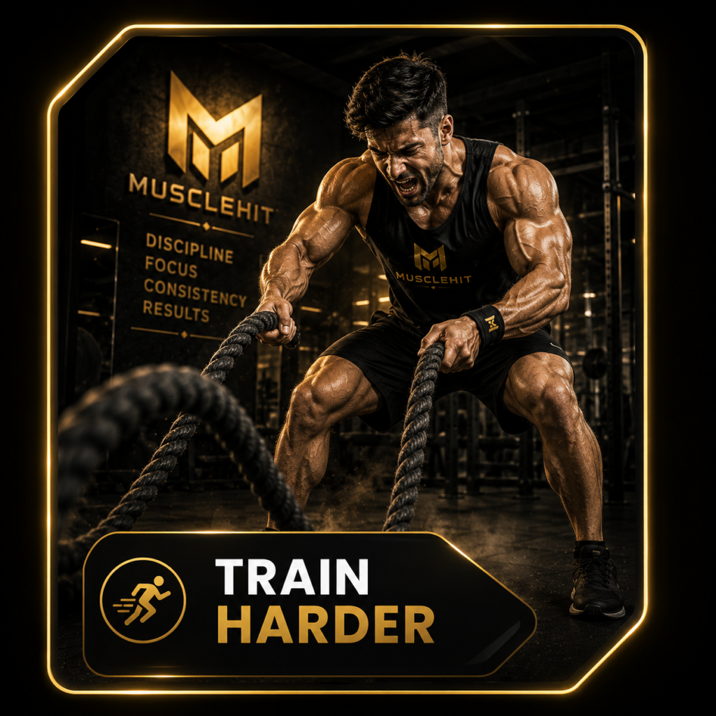 MuscleHit athlete training with battle ropes for intense strength and conditioning