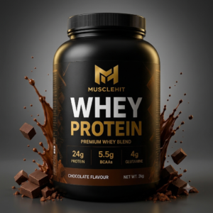 MuscleHit Whey Protein Powder Black and Gold Packaging